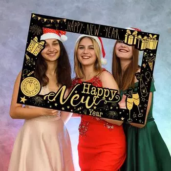 Блестящая рамка для фотобудки на Новый год 2025, реквизит для новогодней фотобудки для семьи, украшение для вечеринки в канун Нового года