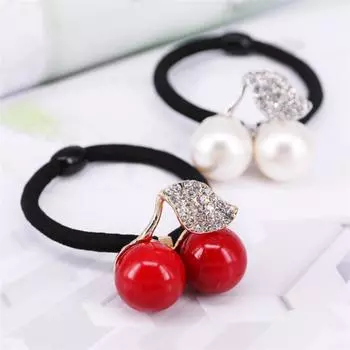 Блестящая резинка для волос со стразами и листьями вишни, резинка для волос, держатель для хвоста, веревка для девочек красный