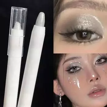 Блестящая ручка-хайлайтер, перламутровый карандаш для лежачего шелкопряда, водостойкий, долговечный осветляющий карандаш для глаз, белый, серебряный макияж для глаз