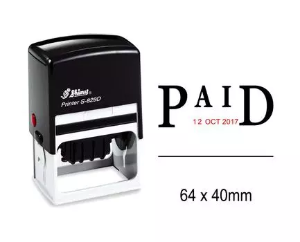 Блестящая собственная личность штемпеля даты чернила с оплаченным резиновым штампом канцелярских принадлежностей офиса текста Impression Area : 64 mm x 40 mm чёрный