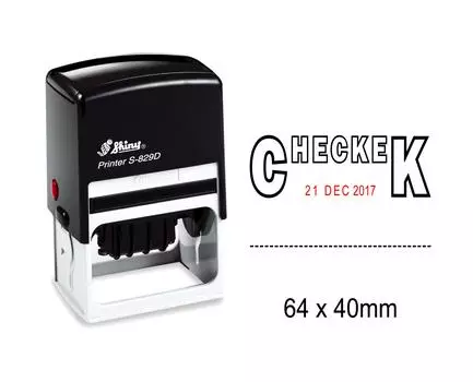 Блестящая собственная личность штемпеля даты чернила с проверенным резиновым штампом канцелярских принадлежностей офиса текста Impression Area : 64 mm x 40 mm чёрный