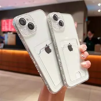 Блестящая сумка для карточек с бриллиантами, чехол для телефона для Iphone 14pro Max 13 12 11 Pro Max 14 Plus, прозрачный мягкий чехол-кошелек, защита объектива, задняя крышка For iPhone 13Pro Max