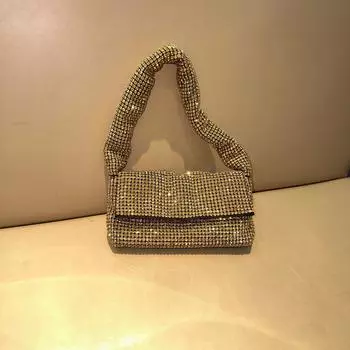 Блестящая сумка для ужина со стразами, большая ручная сумка с гранулированными бриллиантами, маленькая квадратная сумка, стильная сумка-багет с бриллиантами под мышкой золотой