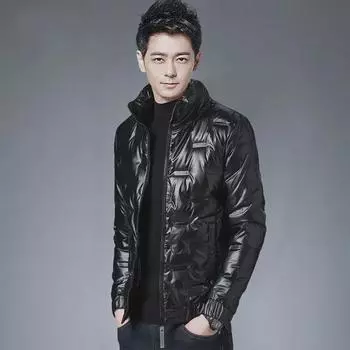Блестящая тонкая пуховая хлопковая мужская короткая зимняя куртка с воротником-стойкой, новый корейский стиль, модная и теплая XL