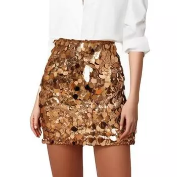 Блестящая юбка с пайетками для танцев, с высокой посадкой, облегающая бедра, стройнящая посадка, сексуальная юбка, сценические выступления, мини-юбка S розового золота
