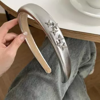 Блестящая Вечеринка Серебряная Планета Звезда Повязка для Волос Женские Аксессуары для Волос Новейшая Серебряная Блестящая Повязка на Голову из ПУ Кожи для Женщин Повязка на Голову