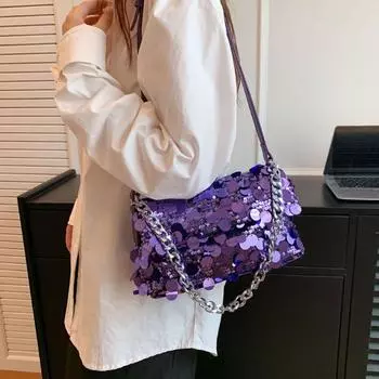 Блестящая вечерняя банкетная сумка с цепочкой и кисточками, сумка через плечо, мини-сумка с пайетками для вечеринки серебряный