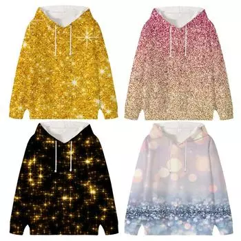 Блестящая золотая толстовка с капюшоном для маленьких мальчиков с рисунком уличной одежды, детская одежда с длинными рукавами для девочек, свитер для малышей 100 белый