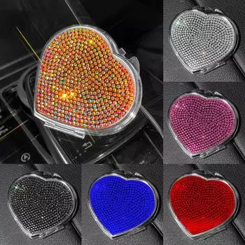 Блестящее автомобильное зеркало для макияжа, роскошное хрустальное блестящее любовное портативное зеркало принцессы, двухстороннее складное небольшое приспособление для женщин и девочек чёрный