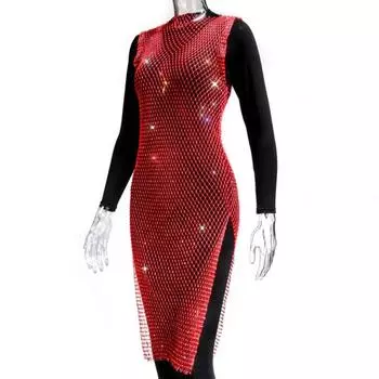 Блестящее ажурное платье со стразами для женщин с сексуальным боковым разрезом и открытыми плечами S белый