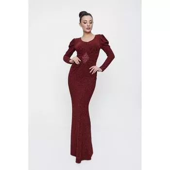 Блестящее длинное платье с длинными рукавами и длинными рукавами на талии из пахлавы с детальной подкладкой