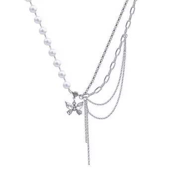 Блестящее хрустальное ожерелье-бабочка, изысканные многослойные жемчужные ожерелья-ключицы для женщин, тренд 2022 года, эстетические украшения Ring
