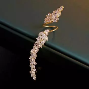 Блестящее Элегантное Открытое Кольцо с Цирконием Регулируемое Простое Женское Кольцо в Виде Листа Ювелирные Изделия Подарки золотой