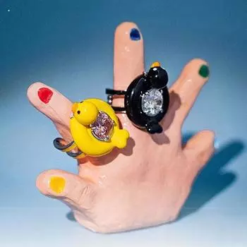 Блестящее кольцо для плавания Утка Кольцо Регулируемое 3D Кольцо с изображением животных Регулируемое Открытое Кольцо Любители Уток чёрный