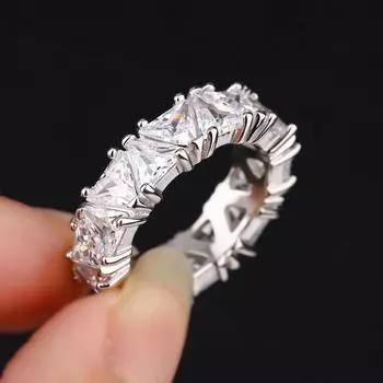 Блестящее кольцо из циркония ААА для женщин, треугольное геометрическое кольцо, простое обручальное кольцо для невесты, ювелирные изделия для помолвки 6 белый