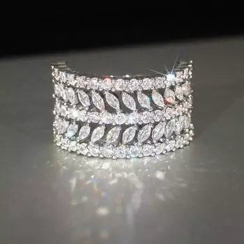 Блестящее одинарное кольцо для девочки, геометрическое кольцо с листом, помолвочное свадебное парное украшение No. 6