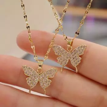 Блестящее ожерелье-бабочка, изысканный золотой кулон с кристаллами, воротник-цепочка, ожерелье, женское ювелирное изделие для свадебной вечеринки, подарок