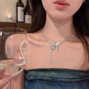 Блестящее ожерелье-чокер с бабочкой для женщин, роскошное серебряное ожерелье-цепочка на ключицу, ювелирные изделия
