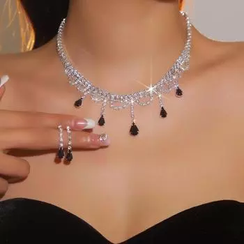 Блестящее ожерелье из двух частей, серьги с бриллиантами, стильный универсальный комплект из двух частей