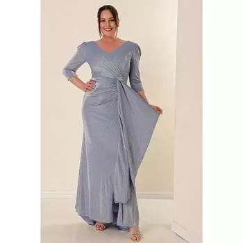 Блестящее платье больших размеров на подкладке с оборками спереди