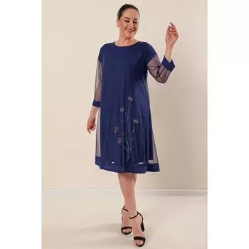 Блестящее платье из тюля и лайкры больших размеров с вышивкой камнями