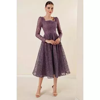 Блестящее платье с принтом из флока на подкладке с квадратным воротником