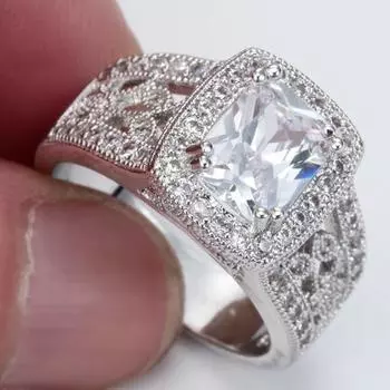 Блестящее яркое медное женское кольцо с полым тисненым цветочным узором и кубическим цирконием US 6 серебряный