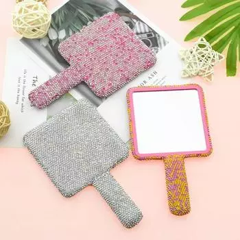 Блестящее ручное зеркало для макияжа, квадратное/круглое, косметическое зеркало, сладкое женское зеркало в форме сердца Pink-Love Heart