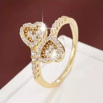Блестящее симметричное сердце с инкрустацией из циркония и меди, открытое регулируемое кольцо для женщин One Size Fits All