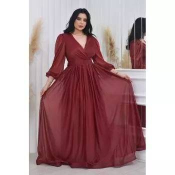 Блестящее вечернее платье из тюля с двубортным воротником и поясом с пышными рукавами Вечернее платье TE Settr