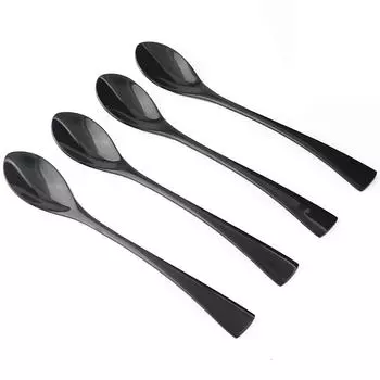 Блестящие 4 шт., ложка из нержавеющей стали 18/10 с длинной ручкой, ложка для смешивания, ложка для холодного чая, кофе, зеркальная полировка, черный
