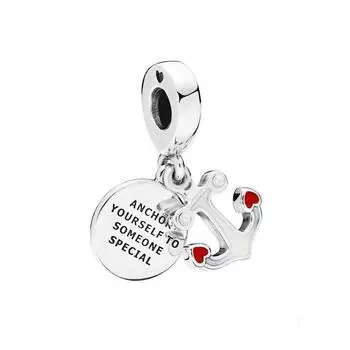 Блестящие 925 твердые серебряные бусины «Якорь любви», подвески, подходят для модного браслета, женские ювелирные изделия «сделай сам», подарок