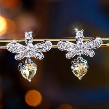 Блестящие белые циркониевые маленькие серьги-бабочки для женщин, простые модные серьги-пчелы, украшения для вечеринки, подарок на день рождения жёлтый/серебряный