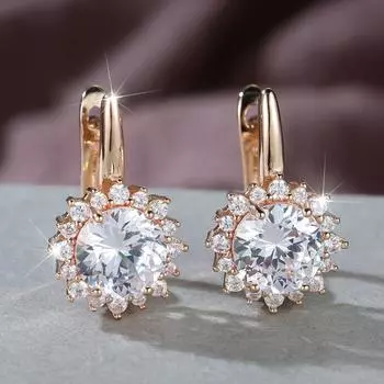 Блестящие белые циркониевые серьги-подсолнухи для женщин, серьги с круглыми кристаллами, свадебные украшения белый/золотой