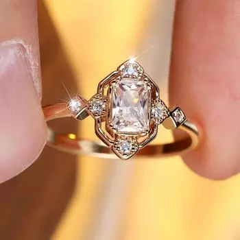 Блестящие белые хрустальные квадратные циркониевые кольца для женщин простые золотые обручальные кольца ювелирные изделия подарок 6 белый/золотой