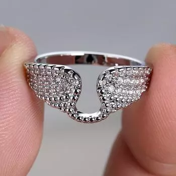 Блестящие белые обручальные кольца с цирконом для женщин, модные серебряные кольца с крыльями ангела, свадебные украшения, подарок 6 белый