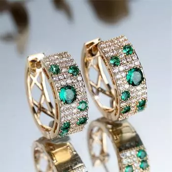 Блестящие белые зеленые циркониевые круглые серьги-кольца для женщин золотые маленькие круглые серьги свадебные ювелирные изделия для невесты аксессуары серебряный/зелёный
