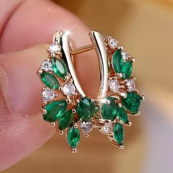 Блестящие белые зеленые серьги-подвески из циркония для женщин, роскошные золотые помолвочные украшения, подарок для женщин зелёный/золотой