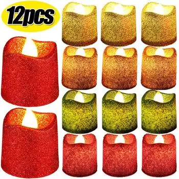 Блестящие беспламенные свечи-подсвечники на батарейках, светодиодные чайные свечи для рождественской свадьбы, настольные лампы для уличного декора 6Pcs