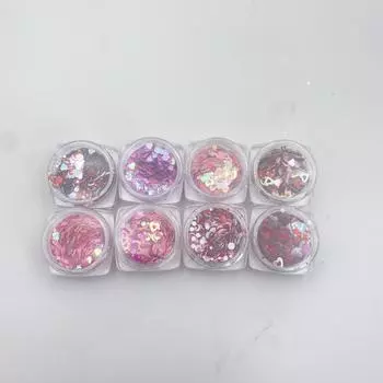 Блестящие блестки для ногтей, 3 г, блестки для ногтей на День святого Валентина, массивные блестки, смешанные массивные блестящие формы в форме сердца, круга 8pcs