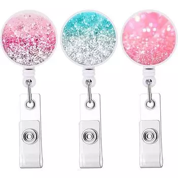 Блестящие блестки, капли, выдвижная катушка для бейджа, держатель для удостоверения личности медсестры, держатель имени врача, выдвижной брелок