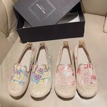 Блестящие бохо-рыбацкие туфли женские 2024 мокасины с пайетками женские балетки конопляные мягкие подошвы разноцветные кроссовки лоферы 35 зелёный