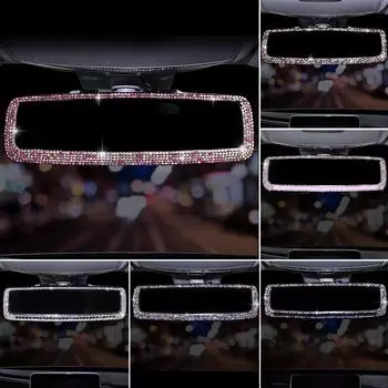 Блестящие бриллиантовые кристаллы стразы украшение для зеркала заднего вида автомобиля интерьер автомобиля HD зеркало заднего вида автомобильные аксессуары для женщин серебряный