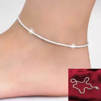 Блестящие цепочки для друга, браслет на ногу, женские украшения для ног, Tobillera de Prata, для девочек босиком 24cm серебряный