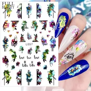 Блестящие цветы наклейки для ногтей 3D лазерные красочные наклейки в виде листьев и бабочек самоклеющиеся слайдеры для дизайна ногтей декор голографическая фольга HMM