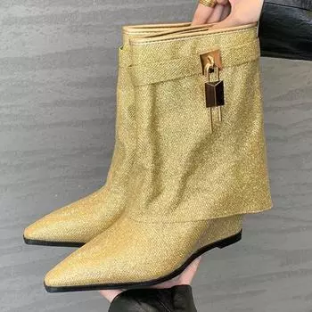 Блестящие дизайнерские ботинки на танкетке, женские, с застежкой-пряжкой, с острым носком, модные брендовые ботильоны, роскошные, с кристаллами, на высоком каблуке, короткие женские ботинки 35
