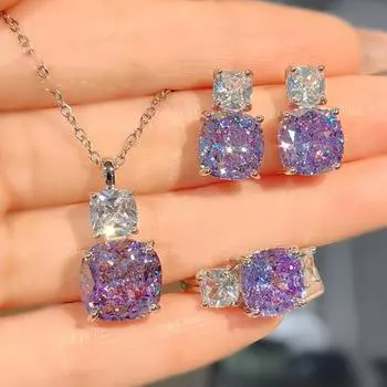 Блестящие фиолетовые кристаллы 5A циркон бриллианты драгоценные камни ювелирные наборы для женщин жены подруги вечернее платье аксессуары подарки resizable&45cm