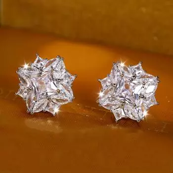 Блестящие геометрические квадратные серьги с цирконом для женщин, серебряные украшения для подружки невесты белый/серебряный