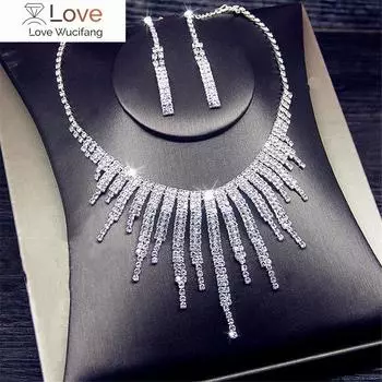 Блестящие геометрические стразы ожерелье серьги для женщин длинные кисточки ювелирные наборы свадьбы банкет подарки