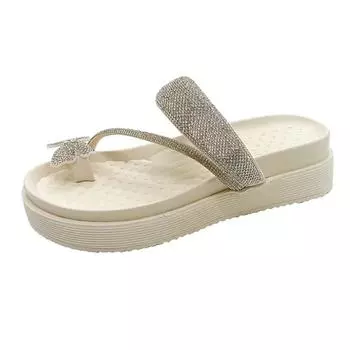 Блестящие хрустальные бабочки сандалии на плоской подошве женские летние туфли на платформе с застежкой-молнией женские мягкие шлепанцы на толстой подошве 35